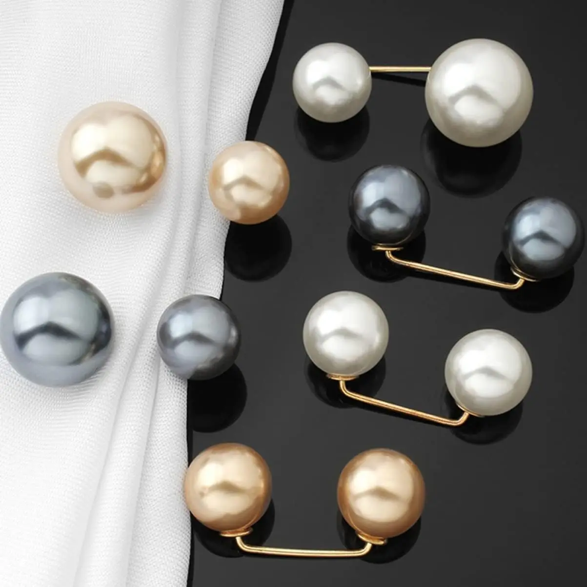 3-6Pcs Women Fashion Tightening Waistband Pin Double Pearl Brooches Metal Lapel Pin Brooch Pins Sweater Shirt Cardigan Brooch