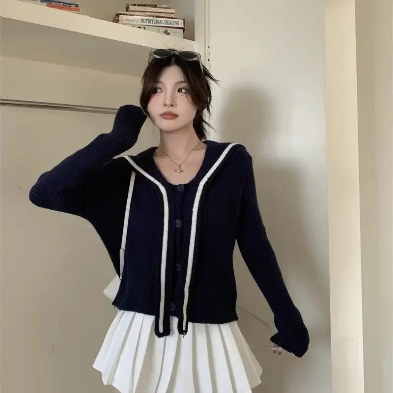 

2025 New Arrival Women's Striped Navy Collar Knit Top - Charming Preppy Long Sleeve Versatile Sweater for Autumn Winter