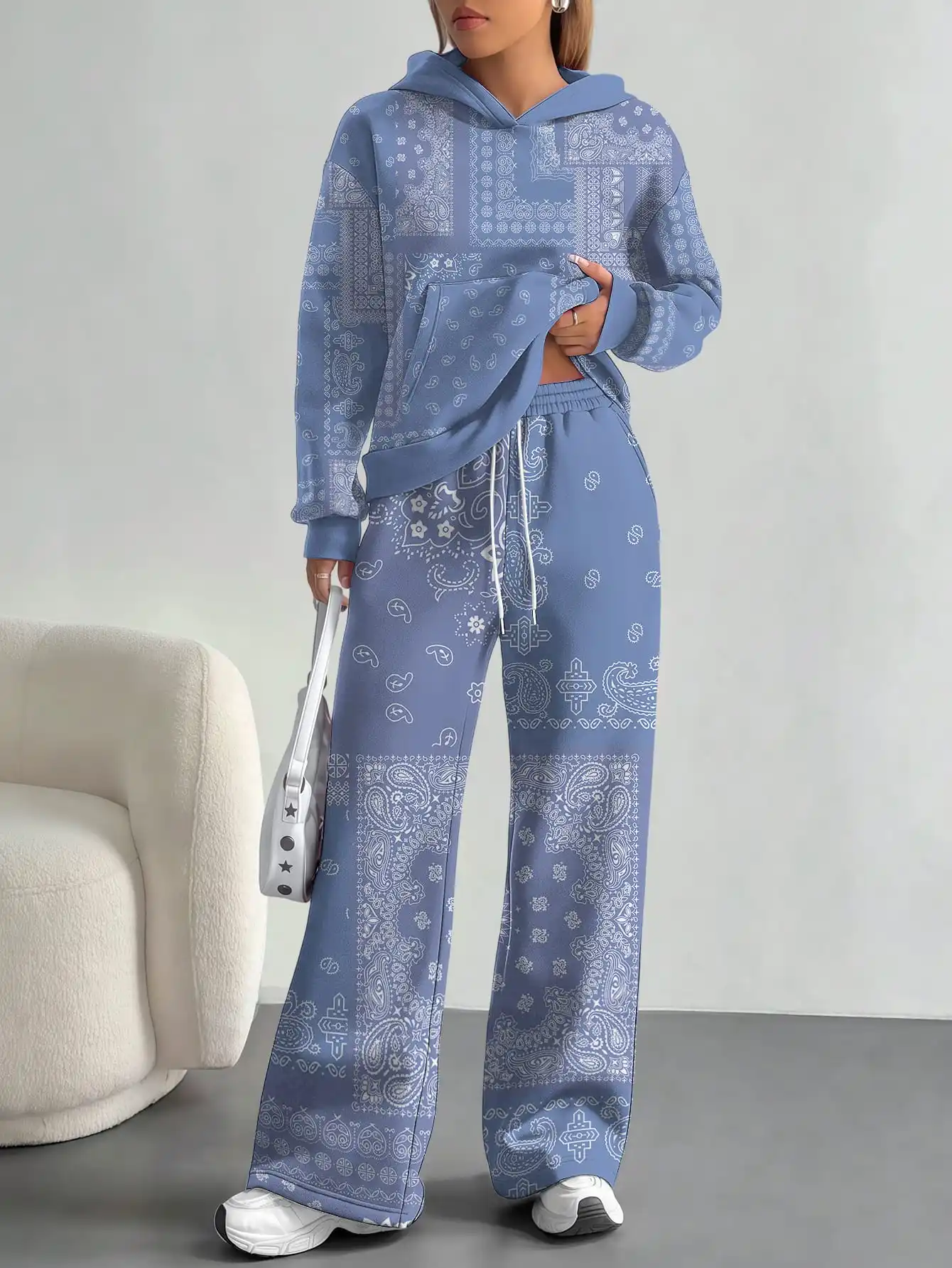 

С принтом в национальном стиле, новинка 2025 года, ретро-узор, внешняя торговля, удобный модный повседневный женский костюм в европейском и американском стиле