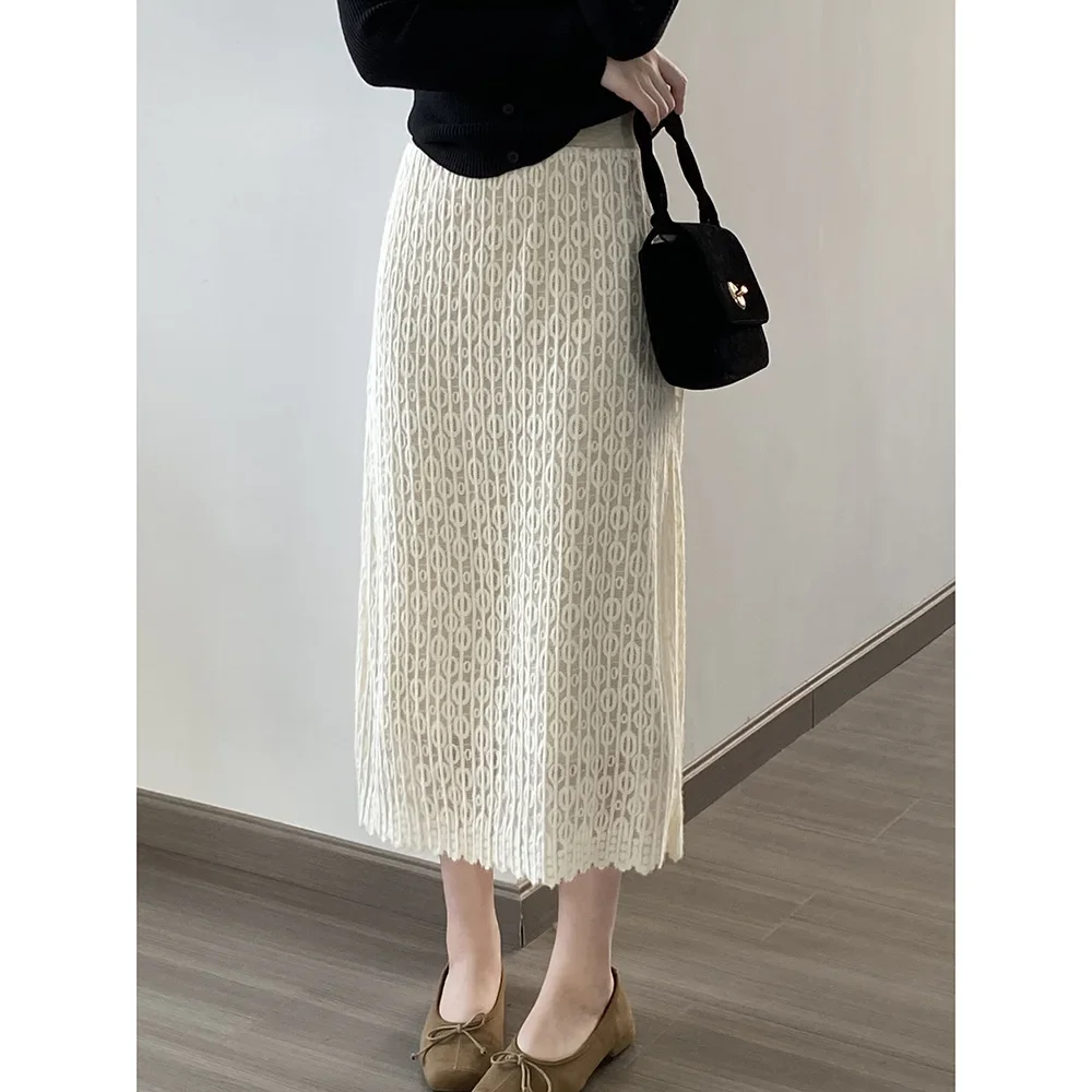 Women's Autumn Lace Crochet Skirt High Waist Bodycon Skirts High Quality Winter Clother Skirt Femme Faldas