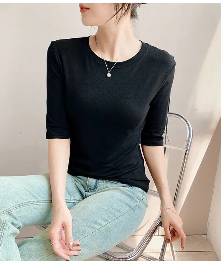 2026 Basic Einfarbiges Kurzarm-T-Shirt mit Rundhalsausschnitt, Eng Anliegend, Sommerliches Casual-Oberteil für Damen, Y2K Vintage Top, Harajuku Streetwear – Detail 11