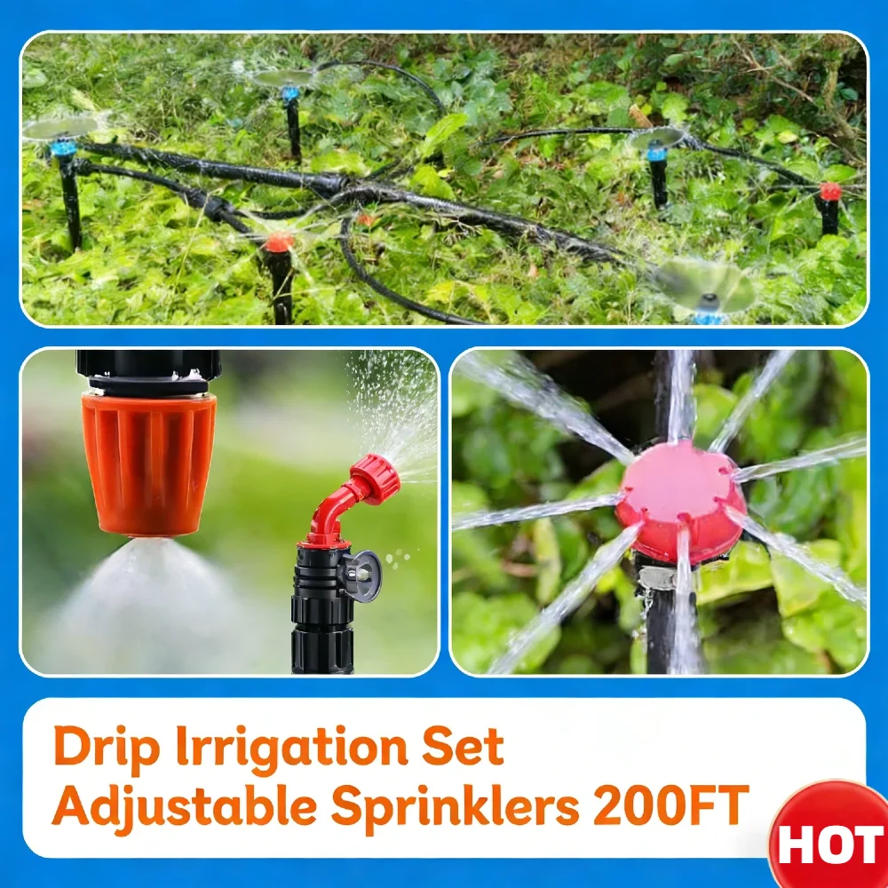 

200FT Dual-System Garden Plant Watering Kit 1/2 Inch Main Hose & 1/4 Inch Distribution Tubing Adjustable Flow Irrigation System