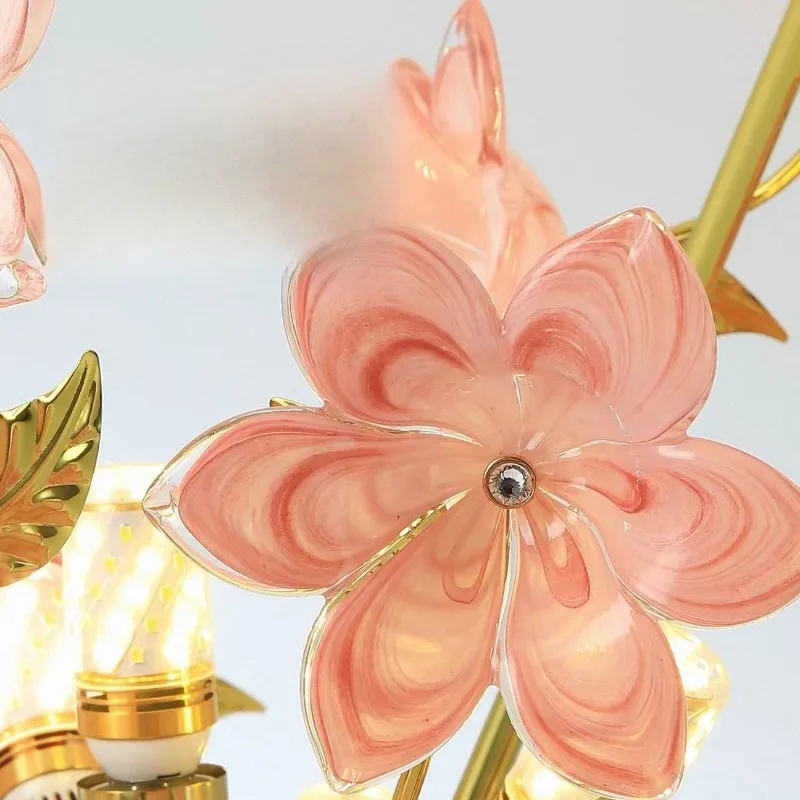 Pink flower chandelier, romantic to enhance home style, warm lighting decoration lamp