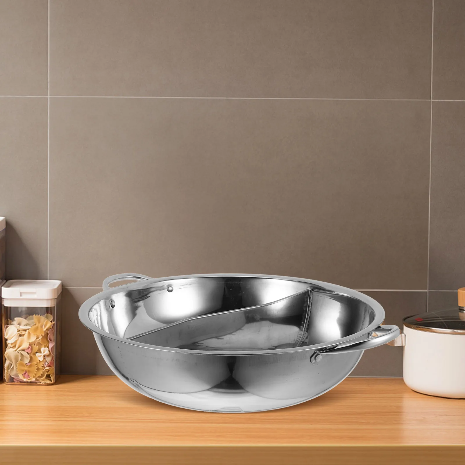 

Stainless SteelPot 304 Partition Hot Pan Glass Lid Family Soup Kitchen Cooking Divided Pot Thickened Suitable Restaurant