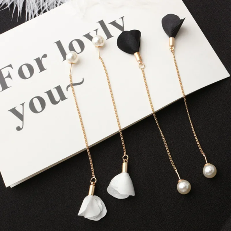 New 8 Colors Flower Long Tassel Earrings For Women Fashion Imitation Pearl Earrings Ear Line Elegant Wedding Party Jewelry Gift