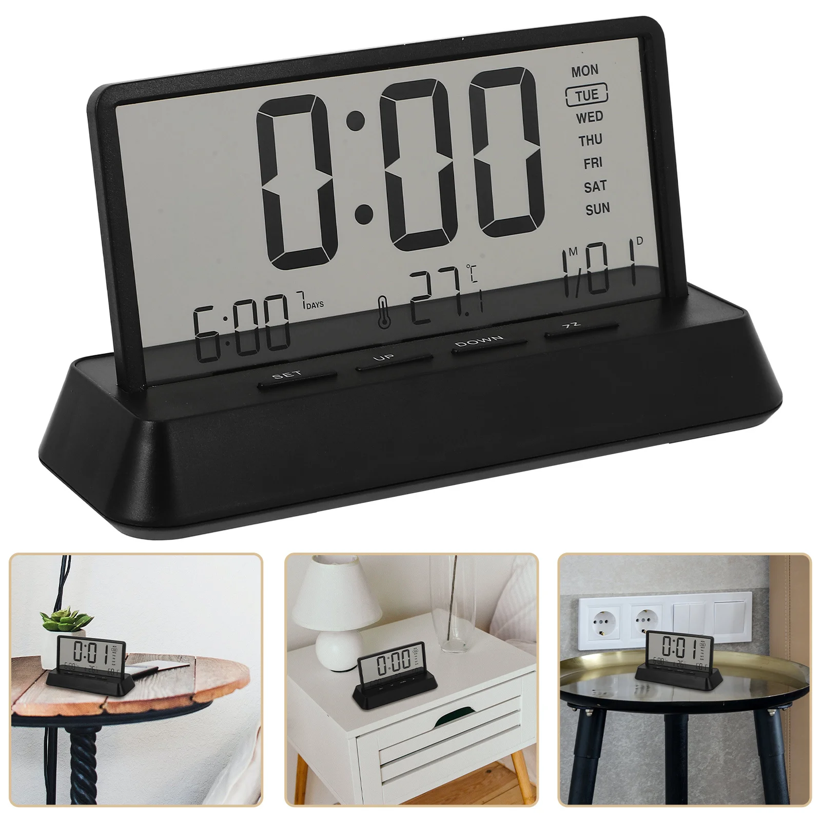 

Compact Digital Alarm Clock Plastic Bedside Small Table Clock for Bedroom Desk Office Living Room Use