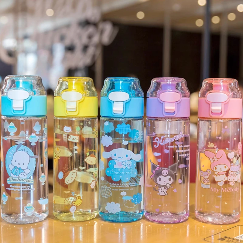 

MINISO 550ml Cute Sanrio Water Bottle Anime Portable Flip Top Transparent Water Bottle Suitable Outdoor Sports Fitness Travel