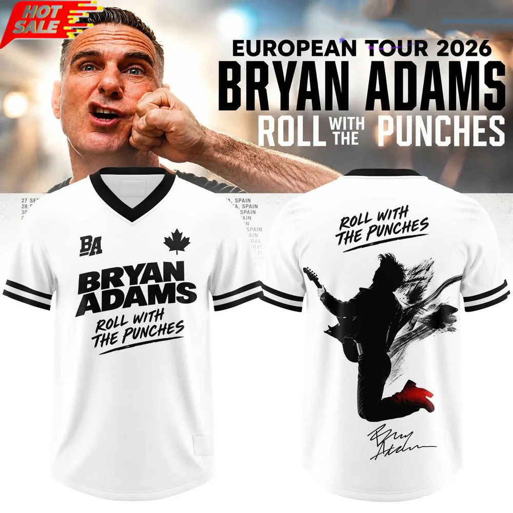 Bryan Adams Roll with The Punches Football-Trikot für Herren und Damen, T-Shirt mit V-Ausschnitt und kurzen Ärmeln, Musik-Konzert-T-Shirt, vollständig mit 3D-Druck versehen, Merchandise. – Detail 4