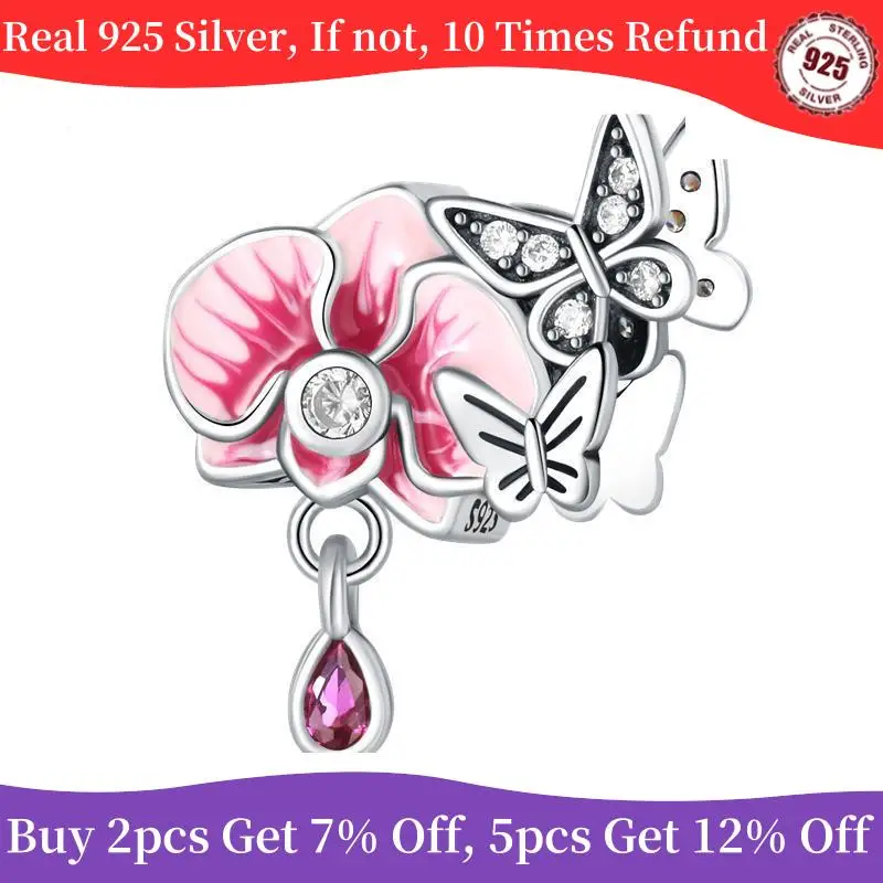 New Real 925 Sterling Silver Flower Shape Pink Charm Beads Fit Original Pandora Bracelet Women Wedding Birthday DIY Jewelry