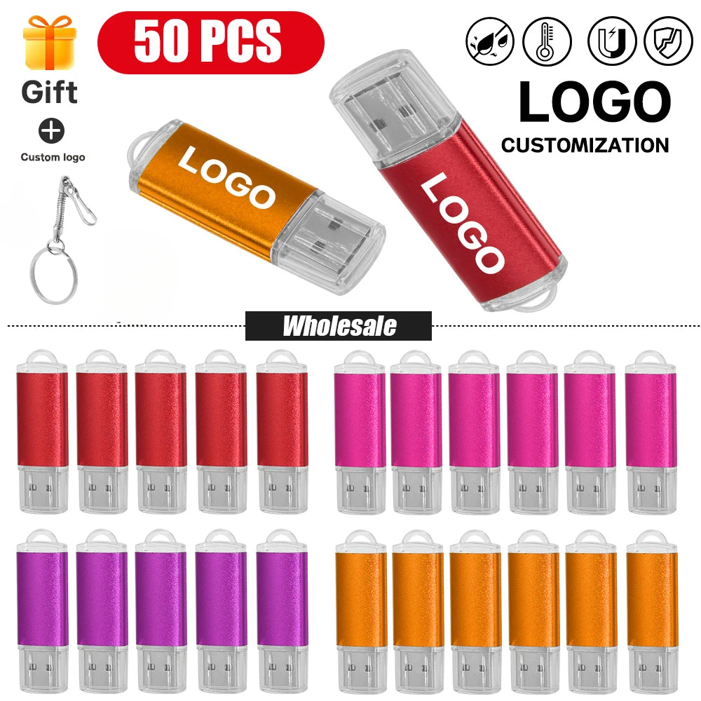 

50 PCS LOT Memory Stick 128GB Key Chain USB Flash Drive 64GB For Laptop Pen Drive 32GB Plastic Mini Creative Gift 16GB 8GB 4GB