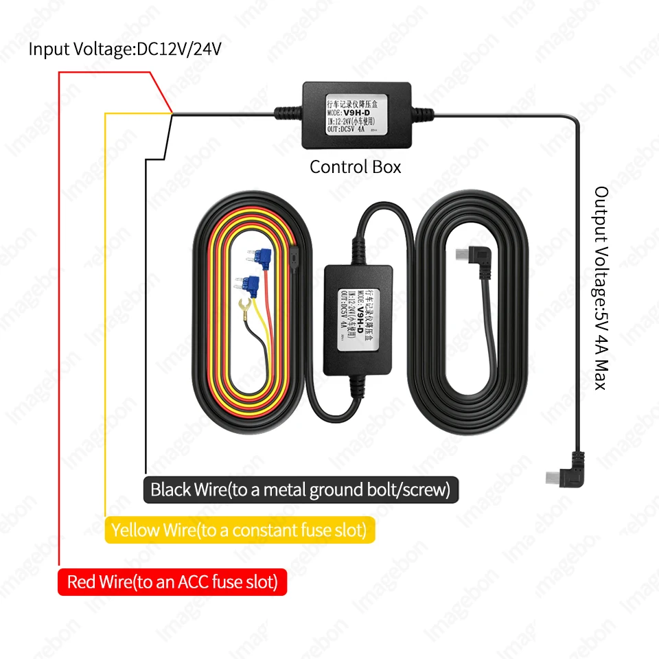 Imagebon Car DVR Buck Line 5V 4A Dash Cam ACC Hardwire Kit For 24h Parking Monitoring Time Lapse