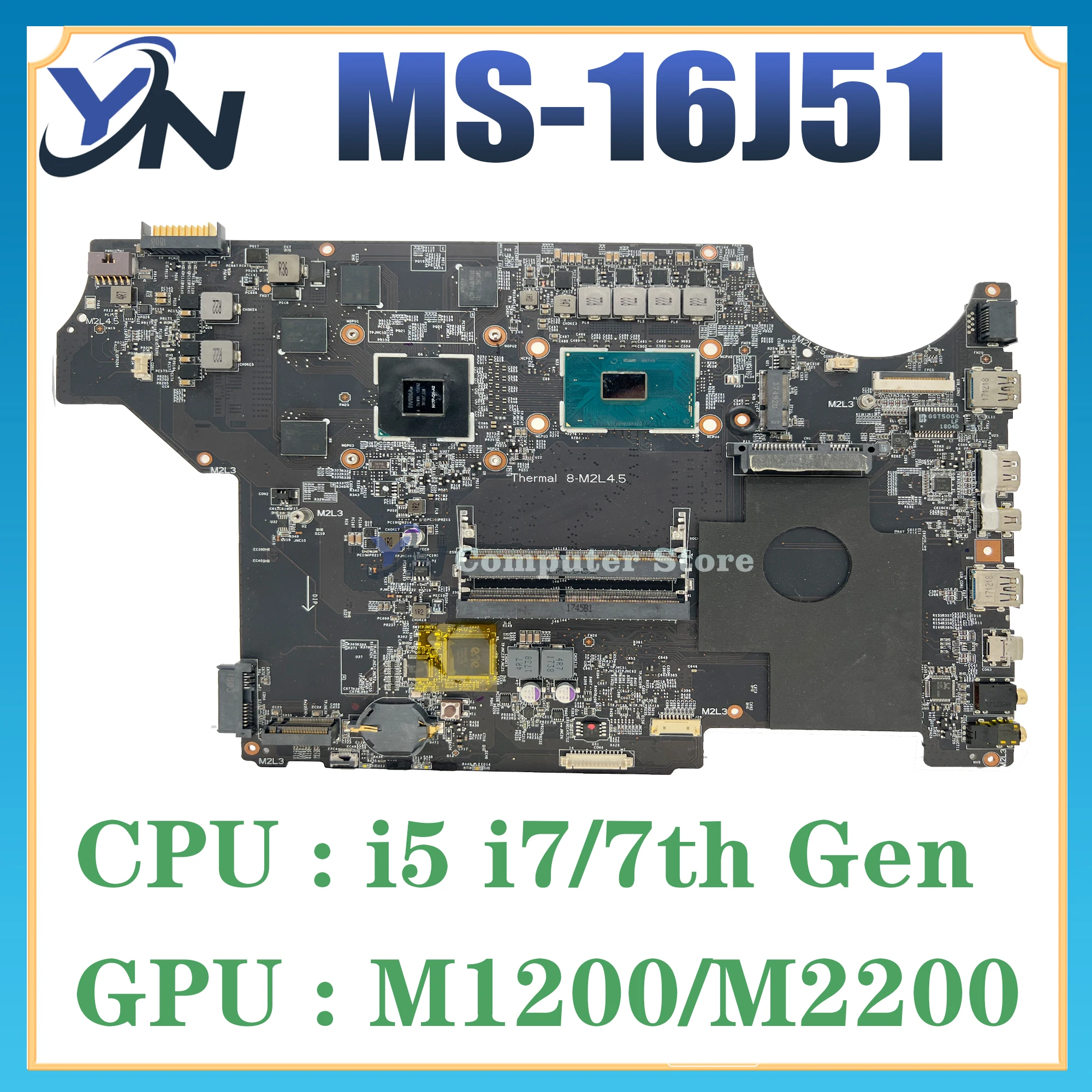 Mainboard For MSI MS-16J51 MS-16J5 GP62 GL62 WE62 Laptop Motherboard i5-7300HQ/i7-7700 M1200/M2200-V4G 100% TEST OK