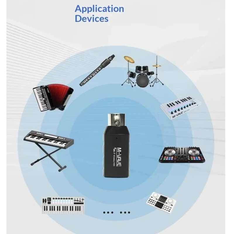 M Vave Sk7 Wireless Midi Adapter Rechargeable Bluetooth Transmitter Receiver For Electronic Music Instrument