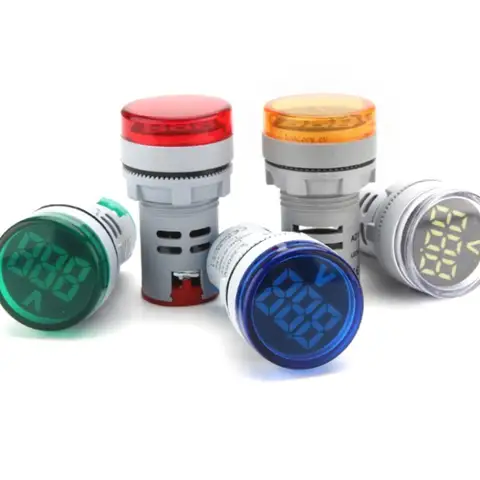 Digital Voltmeter 22mm AD16-22DSV Round Digital Voltmeter AC 60-500V Mini Voltage Meter LED Digital Display Voltmeter Indicator Light Pilot Lamp