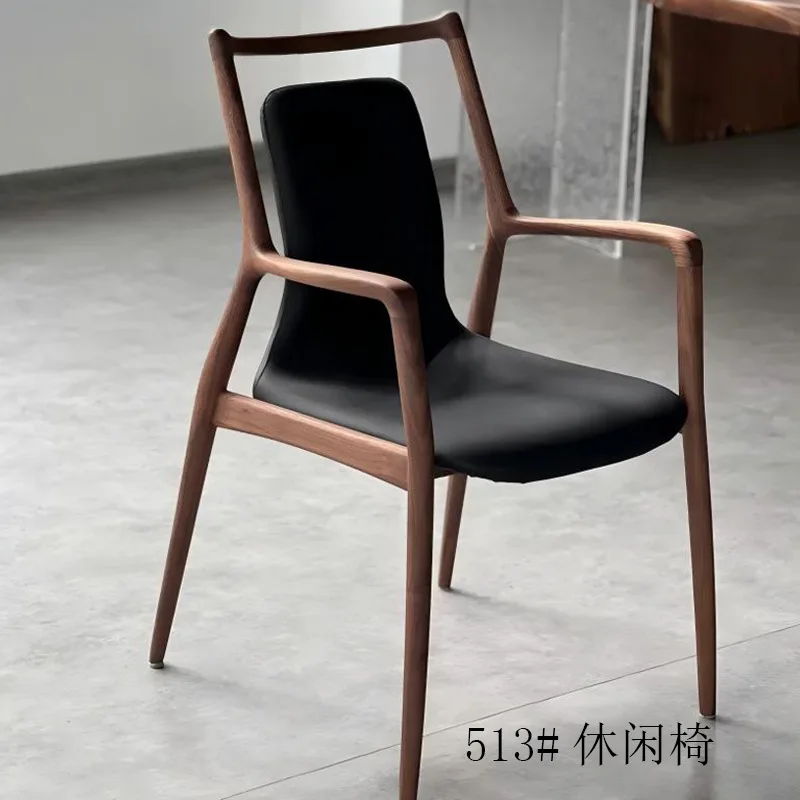 AOLIVIYA Walnut Solid Wood Restaurant Dining Chair Bar Coffee Shop Hotel Backrest Chair Armrest Tea Room Study Aesthetic