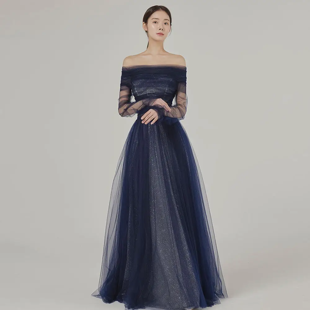 

Tulle Women's Evening Dress 정장원피스 Vestidos de festa Korea Elegant Formal Off The Shoulder Custom Made A-Line Prom Gown 2024