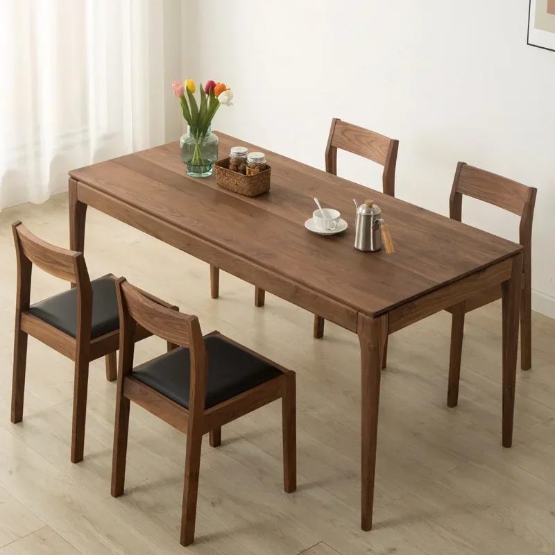 Nordic black walnut dining table and chairs combination small apartment household all solid wood rectangular dining table mod