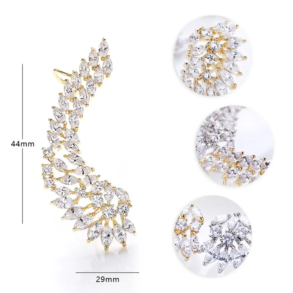 SENYU Fashion Bridal Jewelry Luxury Lady\'s CZ Crystal Angel Wing Ear Sweep Wrap Cuff Earrings Rhodium Plating Climber Earrings