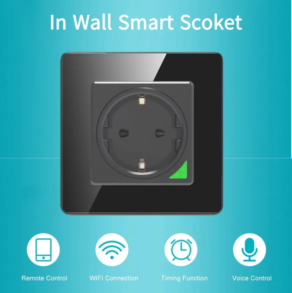 Tuya Wifi Wall Smart Socket 2.4Ghz Remote Voice Control EU 100‑240V Plug With Alexa Google Home Yandex Alice