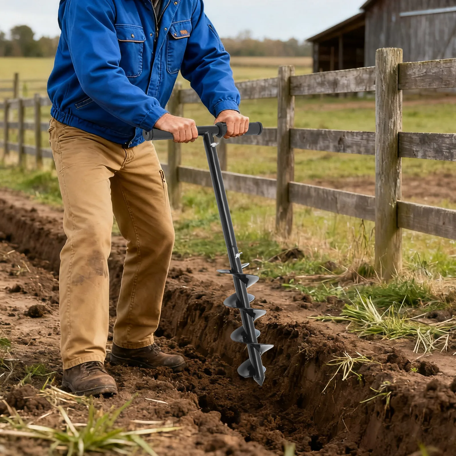 

Ручной земляной бур-шнек из стали A3, 30*60 см, диаметр 10 см, для посадки растений и установки столбов для садовых ограждений