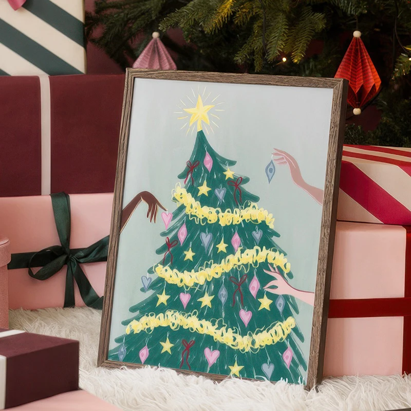 يوم عيد الميلاد شجرة البجعة عطلة شرب الفن طباعة ملصق قماش اللوحة الزخرفية صورة غرفة هدية حفلة معرض بهيجة الجدار