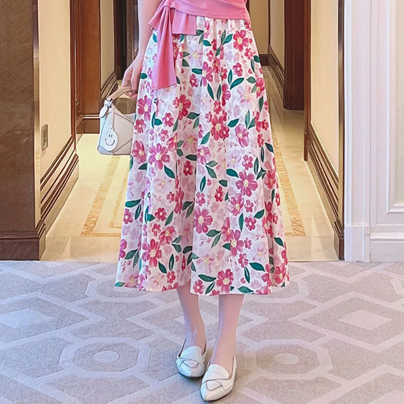 

Summer New Casual Elegant Floral Printed Skirt Women's Clothing All-match Fashion Female High Waist Temperament A-Line Skirts