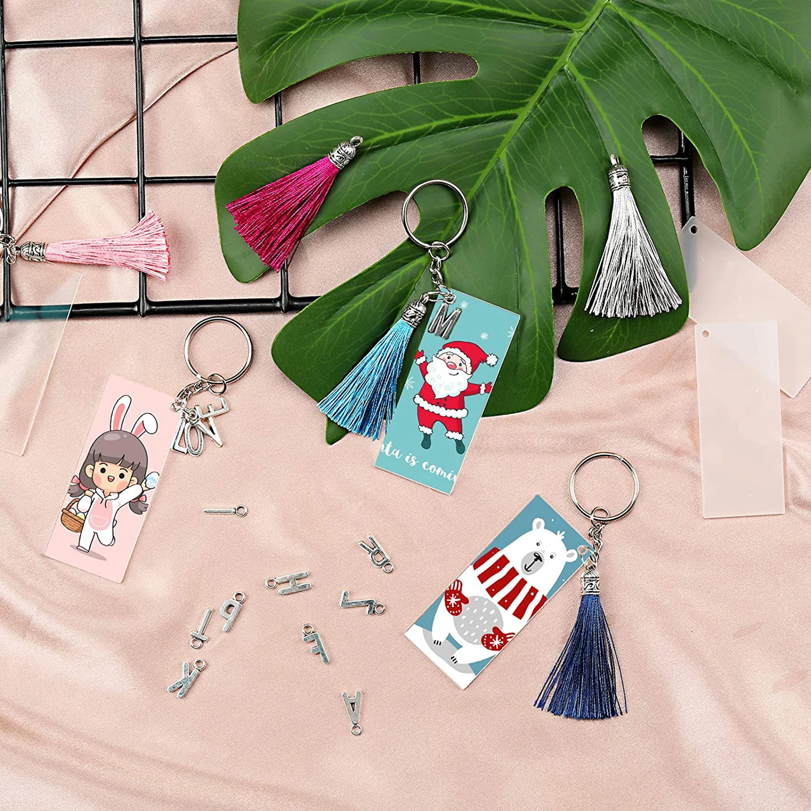 

Tassels Bulk Pendants and Key Chain Letter Rectangle Board for DIY Keychain Key Rings Craft Bracelet