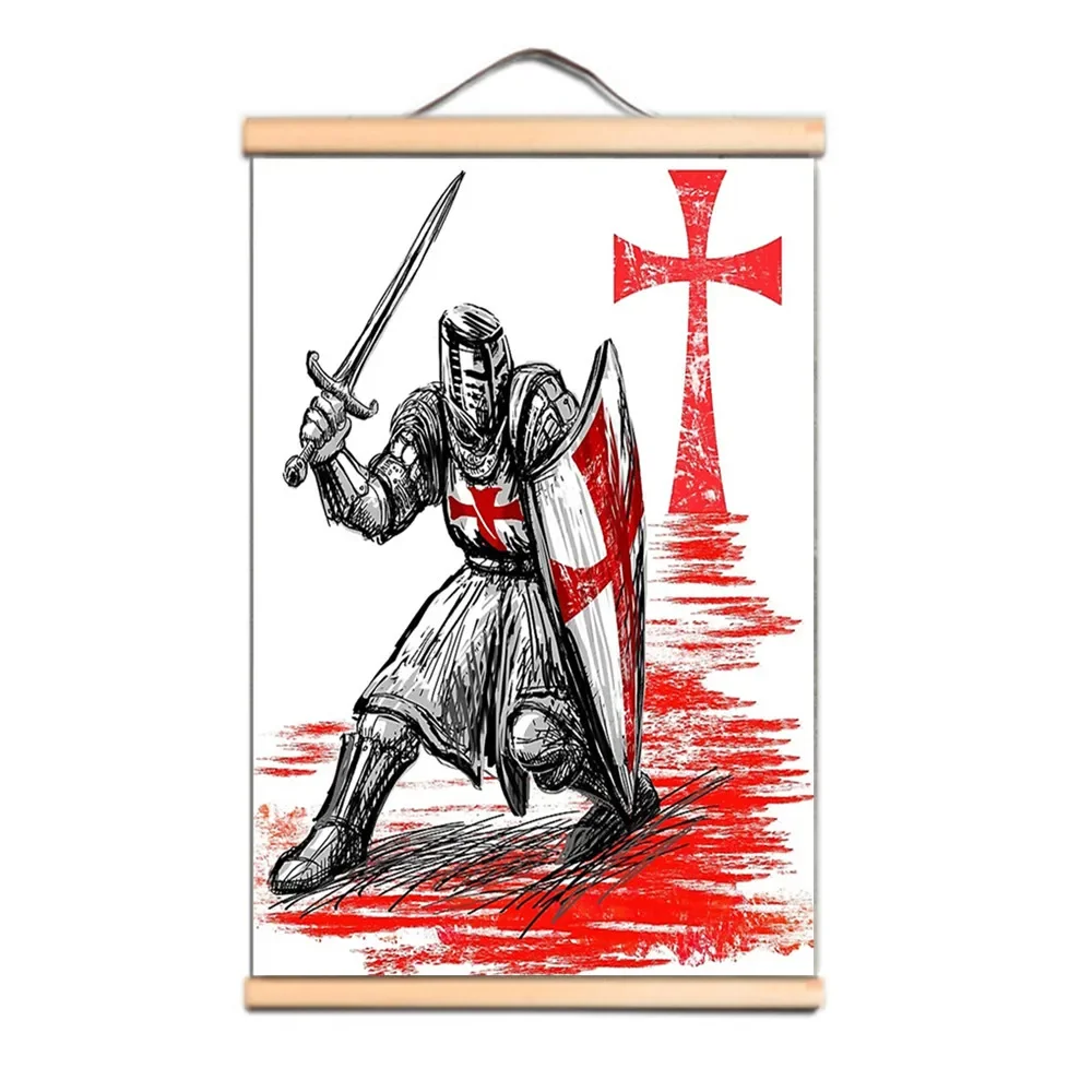 

Vintage Crusades Armor Warrior Wall Art Posters Canvas Scroll Painting Knights Templar Wall Hanging Flag For Home Decoration C3