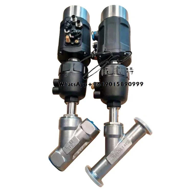 Pneumatic Stainless Steel SS304 SS316L Female Tri Clamp Sanitary Angle Seat Valve With Positioner