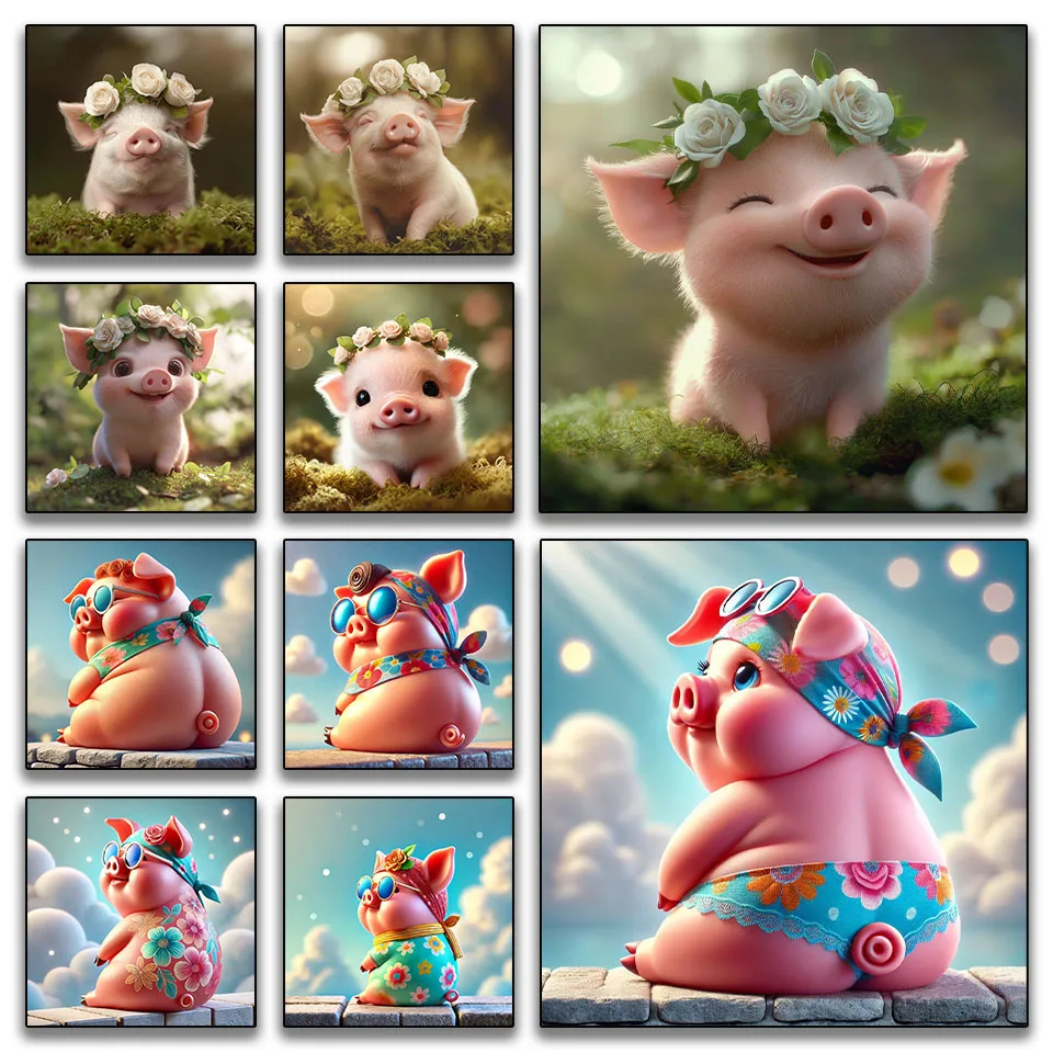 

5D DIY Diamond Painting art Mosaic Cross-Stitch Kit Crystal Art full Square Round Rhinestone Cute pig Embroidery Home Decoration