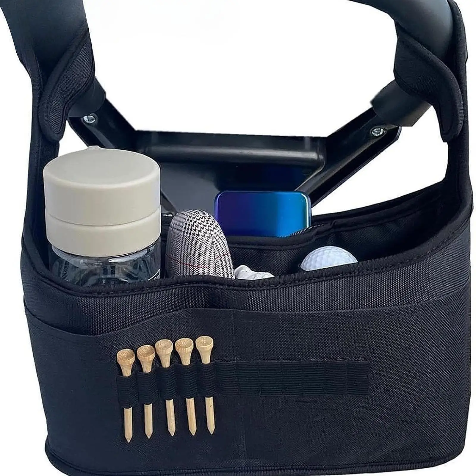 

Органайзер для гольф-тележки: вместительная сумка, передний держатель для мячей, ручки, держатель для спортивной бутылки, сумка-переноска для хранения, подарок для мужчин