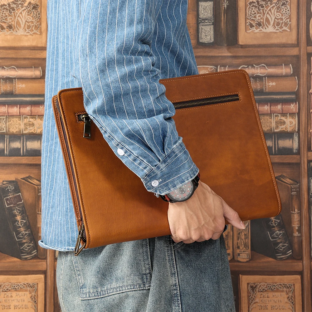 Genuine  Leather Portfolio Case Men Women Multi Pocket Padfolio Cover Bussiness Document A4 Organizer 12.9\