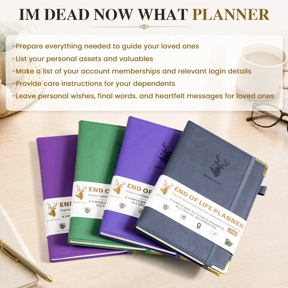 End of Life Planner PU Leather Journal With Pen Holder Elastic Band Protectors Estate & Funeral Planning Notebook