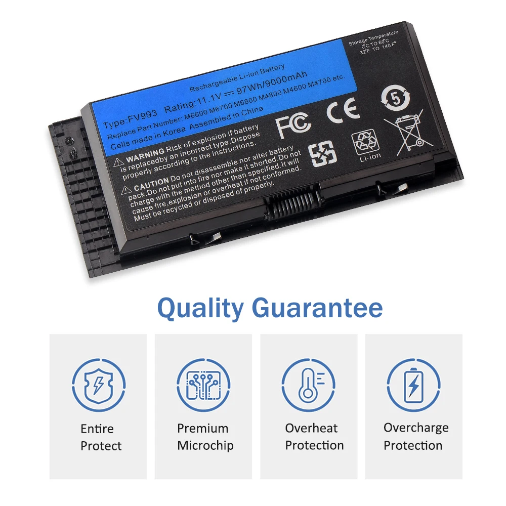 LUSONBAY FV993 Laptop Battery 11.1V 9000mAh  For DELL Precision M6600 M6700 M6800 M4800 M4600 M4700 FJJ4W PG6RC R7PND 97WH