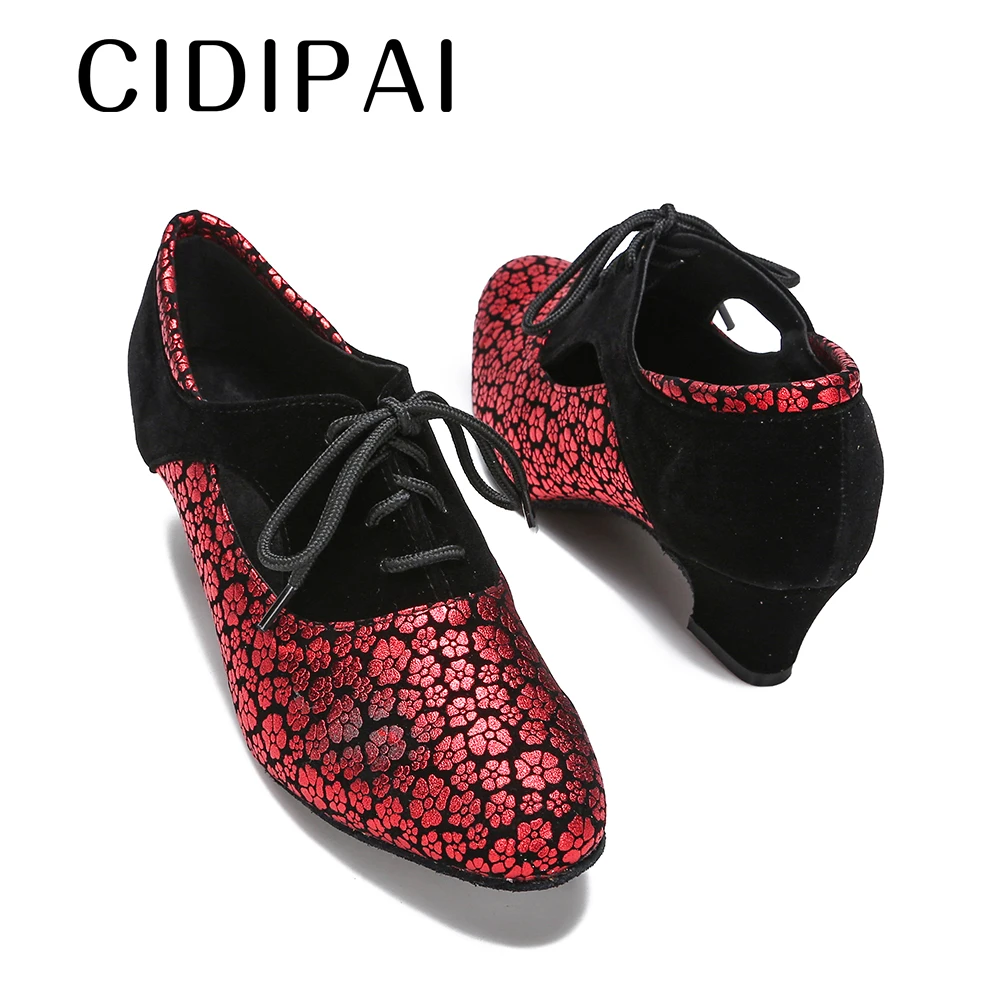 CIDIPAI Baotou Latin Dance Shoes Cuban heel Heel Ballroom Dancing Shoes Jazz Salsa Modern Shoe Soft Sole Party Dance Shoes