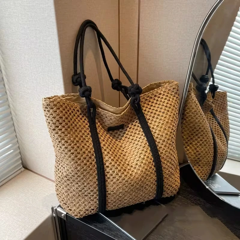 

Elegant Ladies Straw Woven Handbag Women Holiday Beach Bag Casual Shopper Tote Top-Handle Bags Fashion Underarm Shoulder Bags