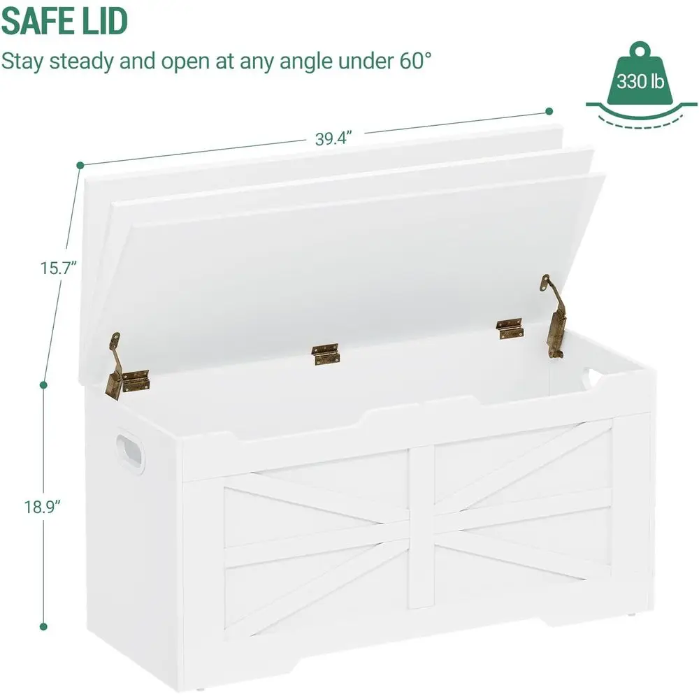 Kotak Penyimpanan Kayu Besar dengan Tutup Angkat, Bangku Organizer Sepatu Putih untuk Pintu Masuk, Kamar Tidur, Ruang Tamu SB03403X