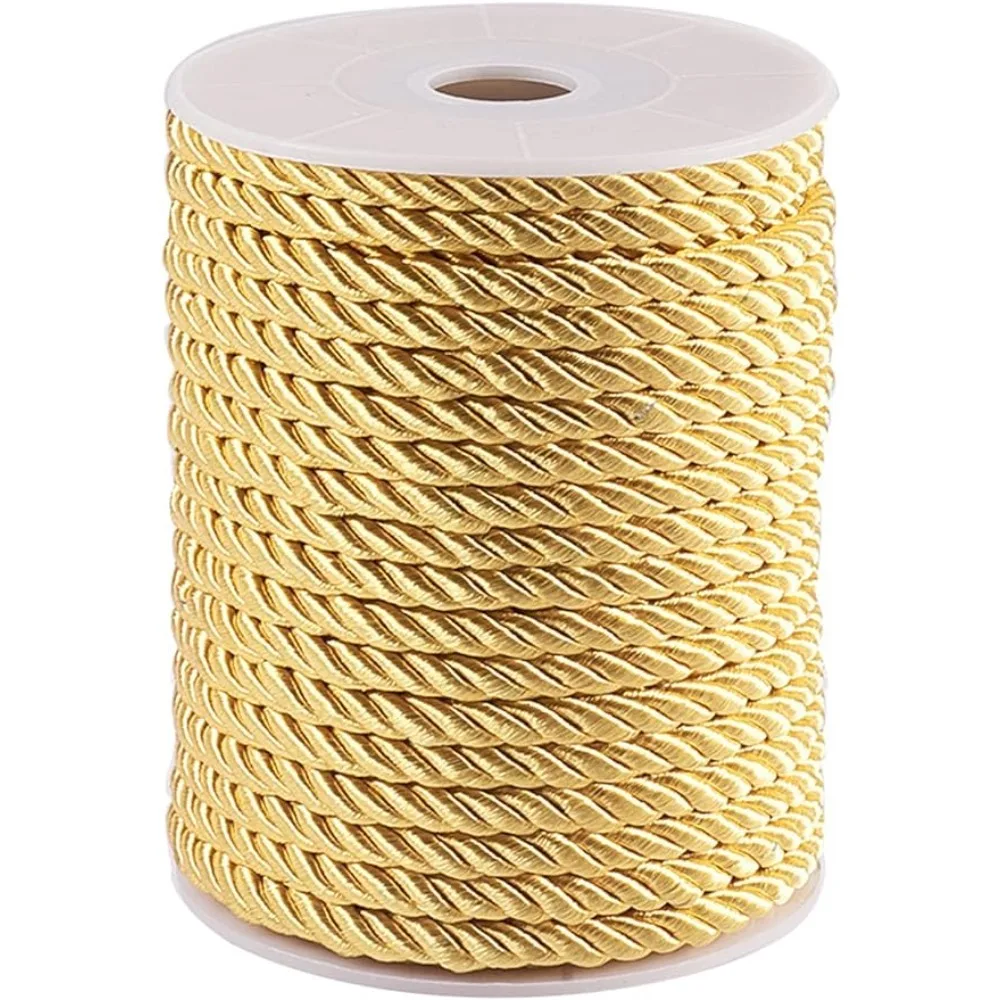 5 mm, 18 Yards, gedrehtes Goldseil, Nylonschnurbesatz, Seidenschnur, gedrehte Seidenseile, Abschluss-Ehrenschnur zum Basteln, Handfasten zu Hause