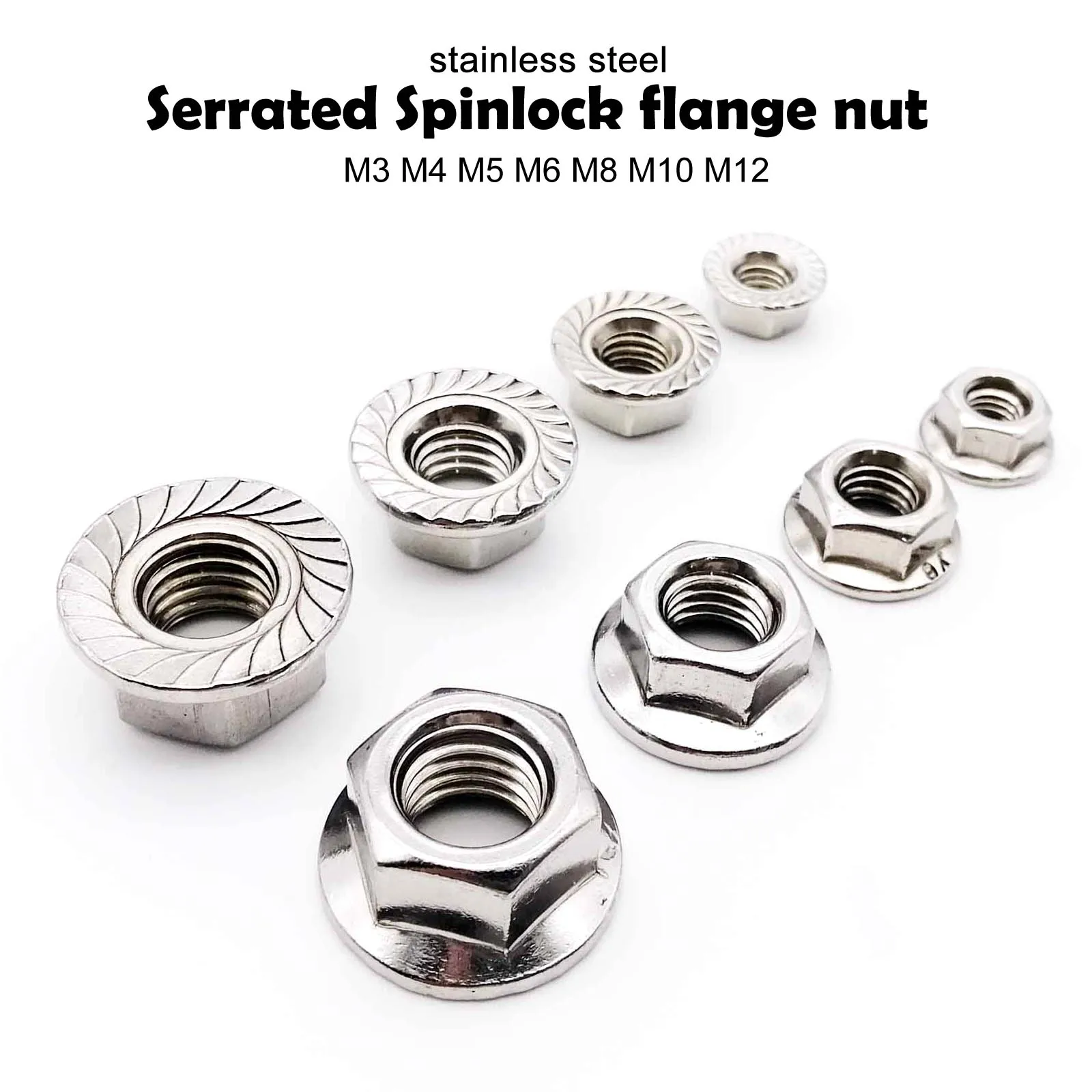 HZYUEGOU M3 M4 M5 M6 M8 M10 M12 Edelstahl Metrisches Gewinde Sechskant-Sperrmutter mit Zahnung und Flansch DIN6923 – Detail 2
