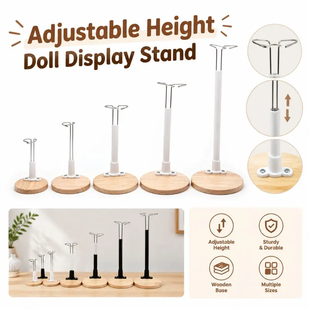 New Adjustable Height Doll Display Stand Wooden Base Metal Wire Support Doll Support Holder Action Figure Holder Collectibles