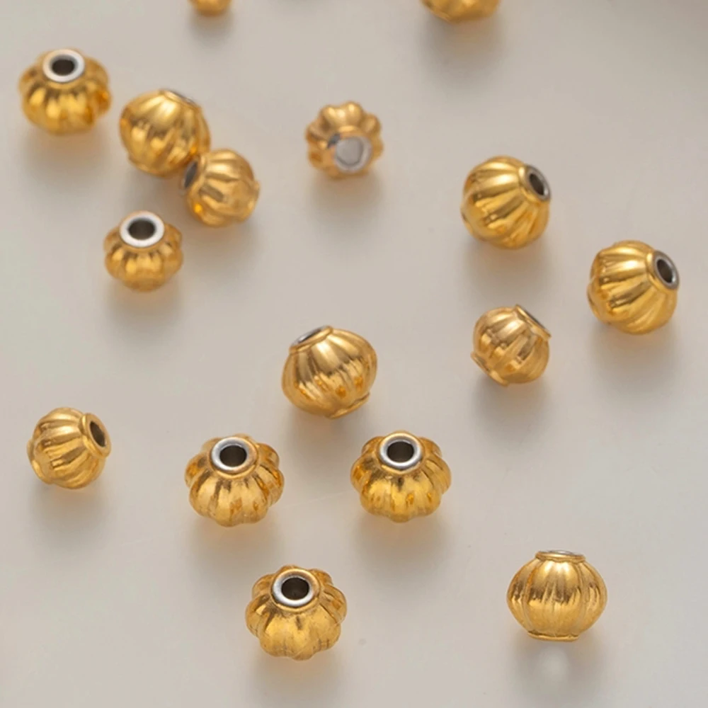 20pcs 3/4/5/6mm Stainless Steel Corrugated Pumpkin Round Beads Metal Spacer for DIY Braceket Necklace Craft Jewelry Making view 4