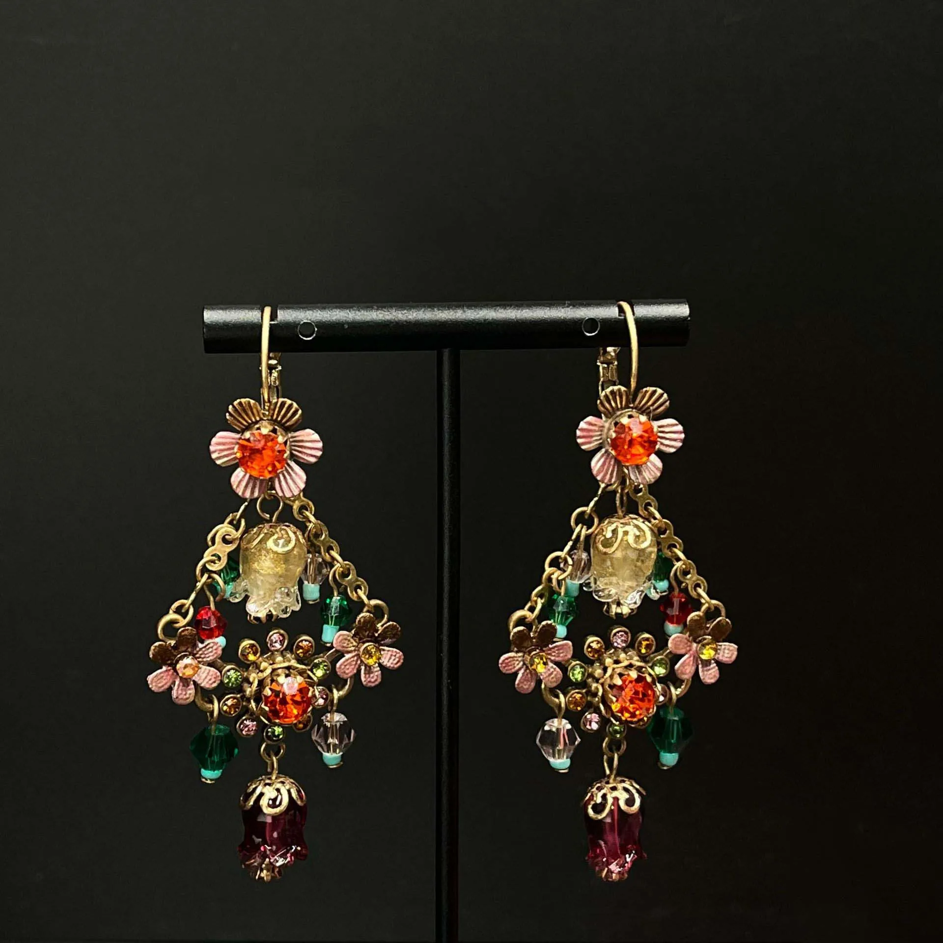 Vintage Floral Drop Earrings Elaborate Colorful Flower Earrings Jewelry Clothing Accessories Birthday Gifts for Women Friends