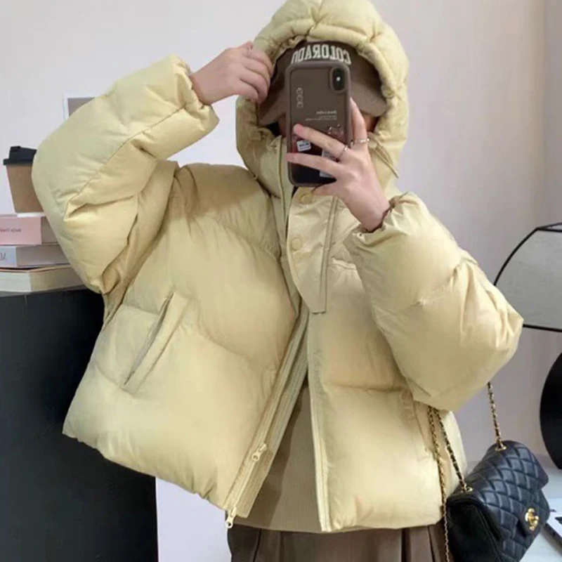 Women Short Down Cotton Jackets Coat Winter Parkas Casual Loose Drawstring Jacket Outwear Hooded Breadsuit Warm Coat Ladies