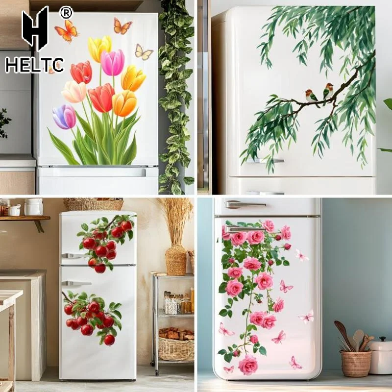 Colorful Butterfly Flowers Refrigerator Decoration Stickers Self-Adhesive Removable Decal Glass/ Door/Wall Sticker Home Decorat