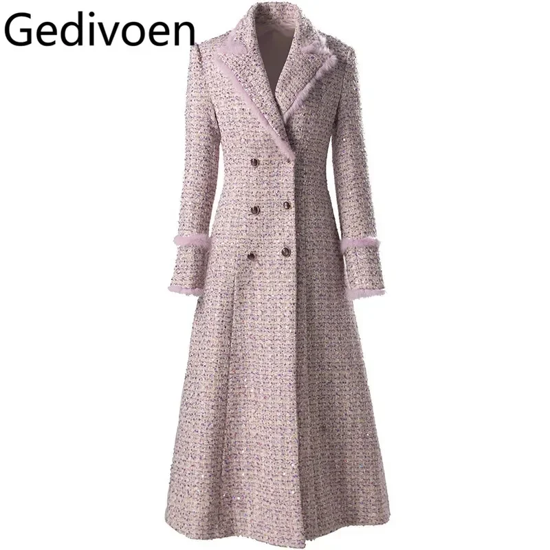 Gedivoen Autumn and Winter Women's Coat Long-Sleeved Double breasted Streetwear Pink Fashion S-3XL Overcoat