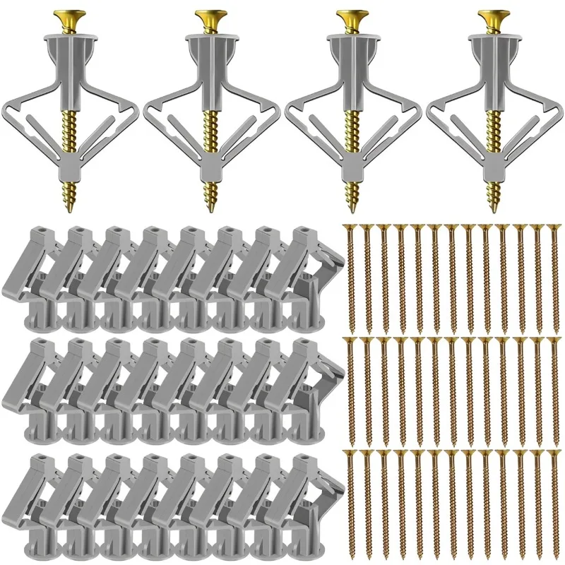 50/10Sets Butterfly Aircraft Type Expansion Screws Self Drilling Drywall Anchor with Plastic Expansion Plug for Gypsum Board