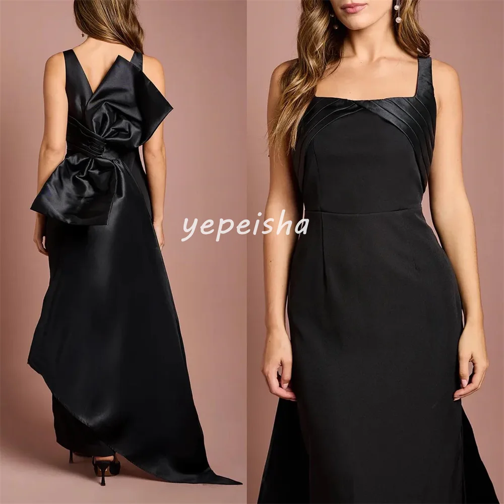 Customized Fashion Exquisite Jersey Draped Bow Pleat Straight Square Neck Midi Dresses Bespoke Occasion Dresses Sizes Available