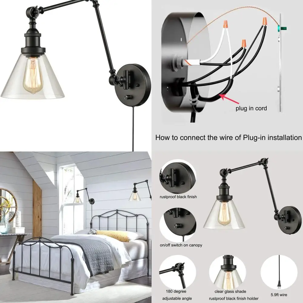 

Industrial-Style Swing Arm Wall Sconce with Plug-In and On/Off Switch