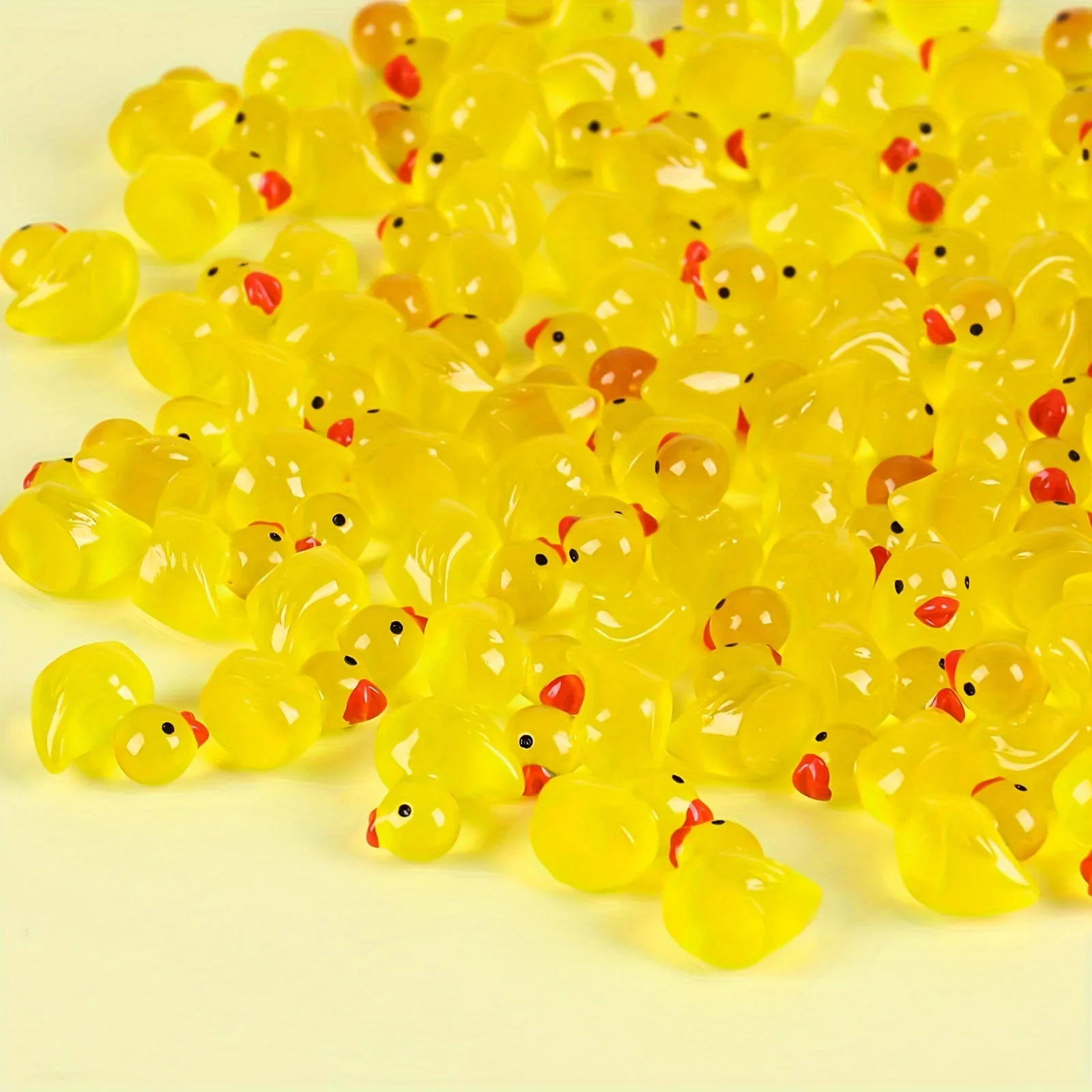 100pcs Luminous Resin Yellow Duckling Miniatures Doll House Glow-in-the-Dark Duck Figurines for DIY Aquarium Garden Decor