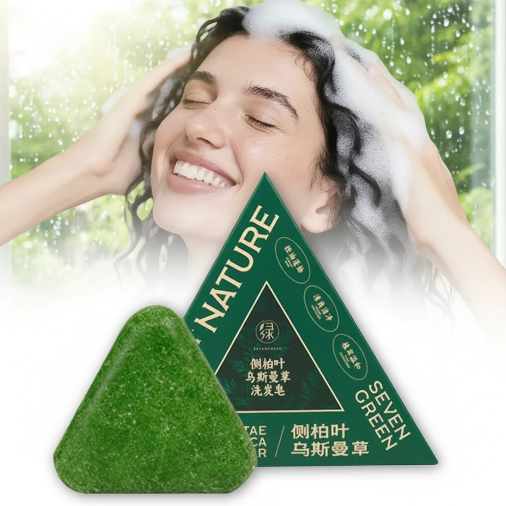 Seven Green Platycladi Usman Grass Handmade Shampoo Soap Refreshing and Flushing Healthy Anti-Removal Hair Nourishing Clean
